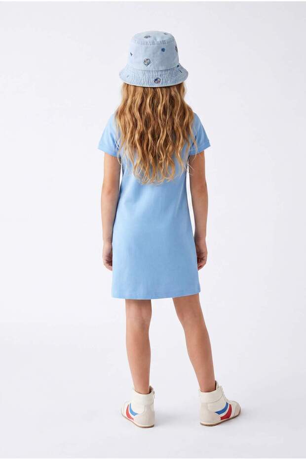 Turkuaz Kısa / Mini Çiçekli Örme Elbise TKDSS25EL00085 - 3