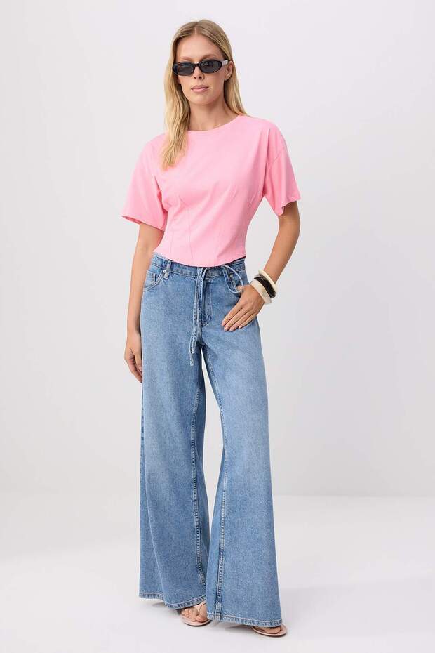 Trendyolmilla  Pembe Örme T-Shirt TEDSS24TS00008 - Görsel 3