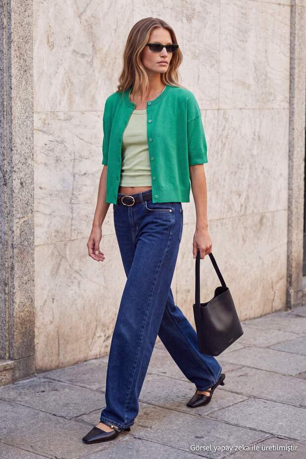 Wardrobe Essentials Yeşil Triko Kısa Kollu Hırka TWOAW27HI00077