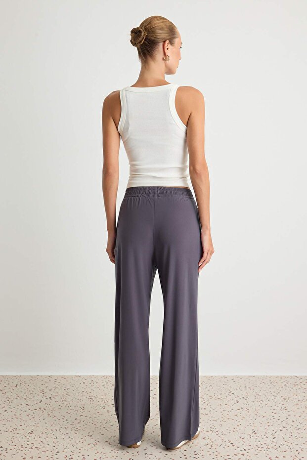 Antrasit Wide Leg/Rahat Kesim Yüksek Bel Esnek Pantolon TWOSS23PL00129 - 4