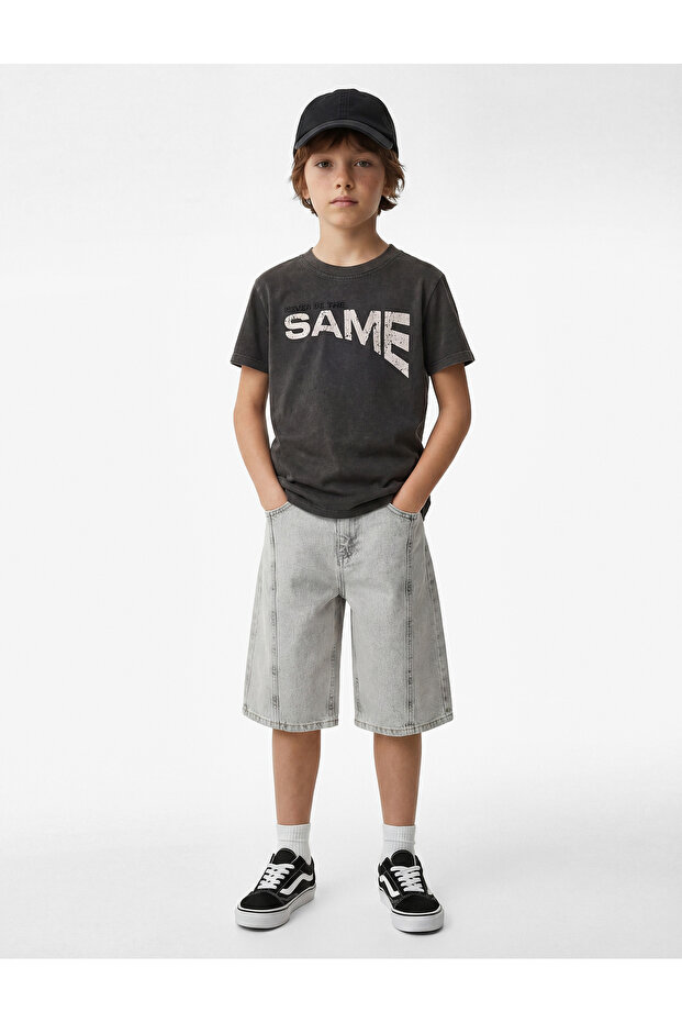 Cotton Short Sleeve Crew Neck T-Shirt with Embroidery Detail and Printed Design