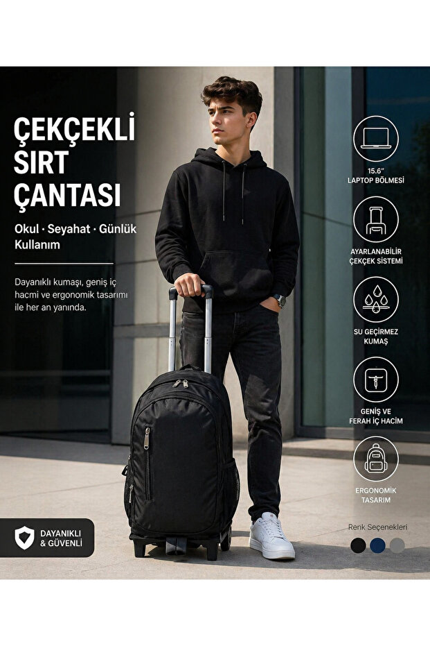 poloways ortopedik - 2023s - POLOWA - TEKERLEKLİ ÇEKÇEKLİ SIRT ÇANTA