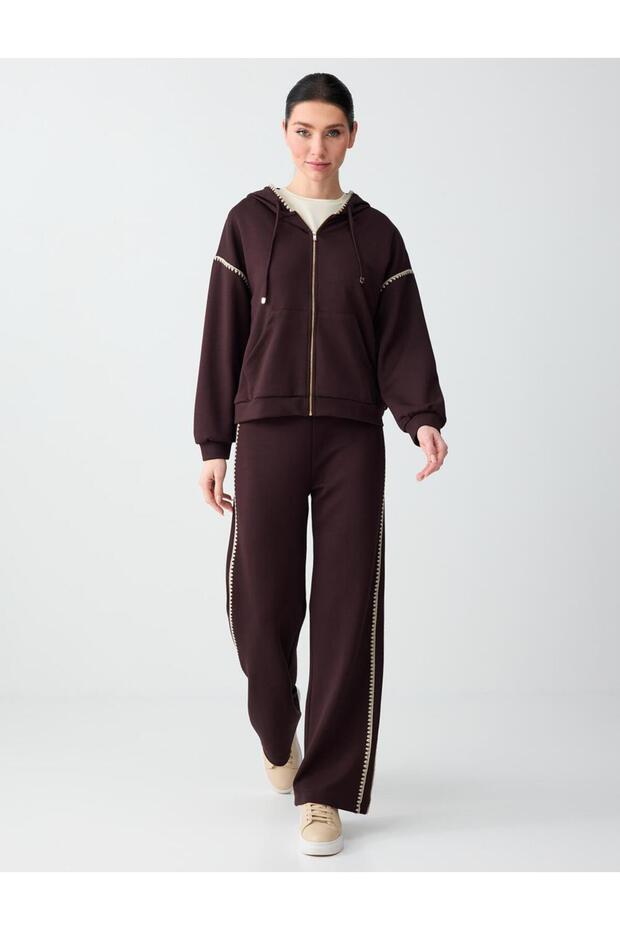 Bitter Brown Regular Waist Regular Leg Striped Knitted Jogger Pants