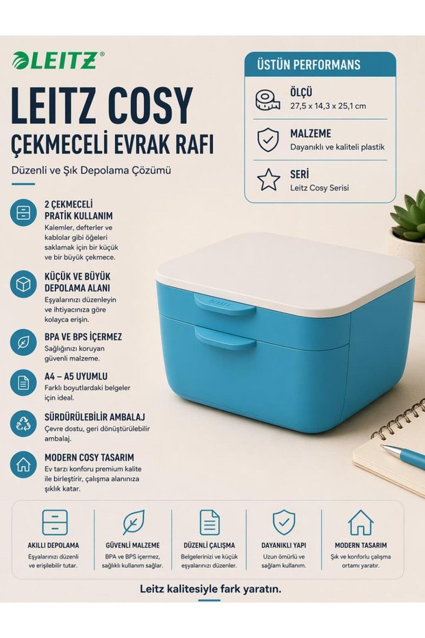 Cosy Çekmeceli Evrak Rafı - Mavi
