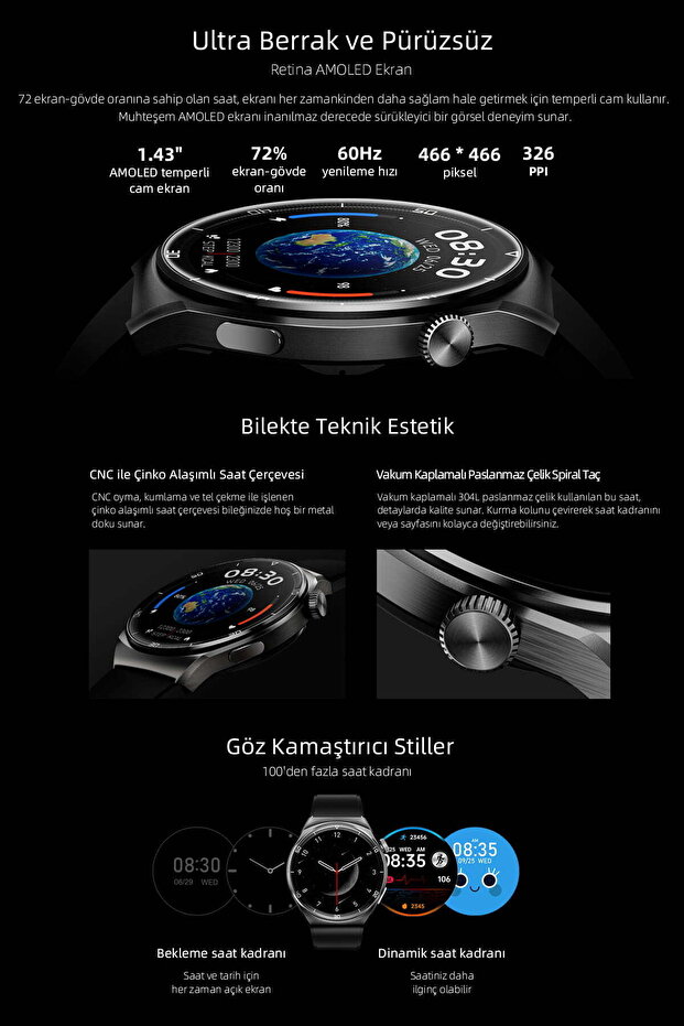 Gt2 Amoled Akıllı Saat Telefonla Sesli Görüşme 60hz Gri - 6