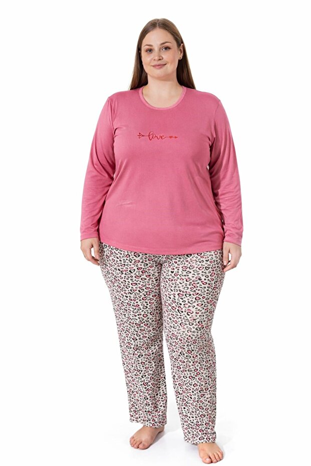 Women's 7257 Large Size Long Sleeve Stretch Fabric Milan Pajama Set