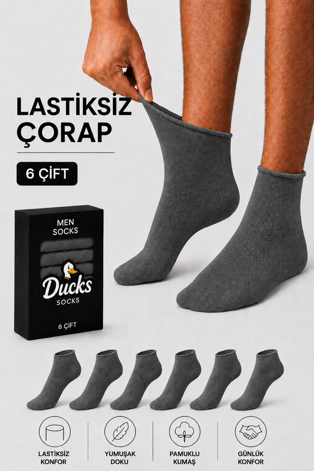 Men's Smoked 6-Piece Cotton Boxed Elasticless Socks, Diabetic-Friendly, Seamless, Non-Marking, Short, Non-Tightening Socks