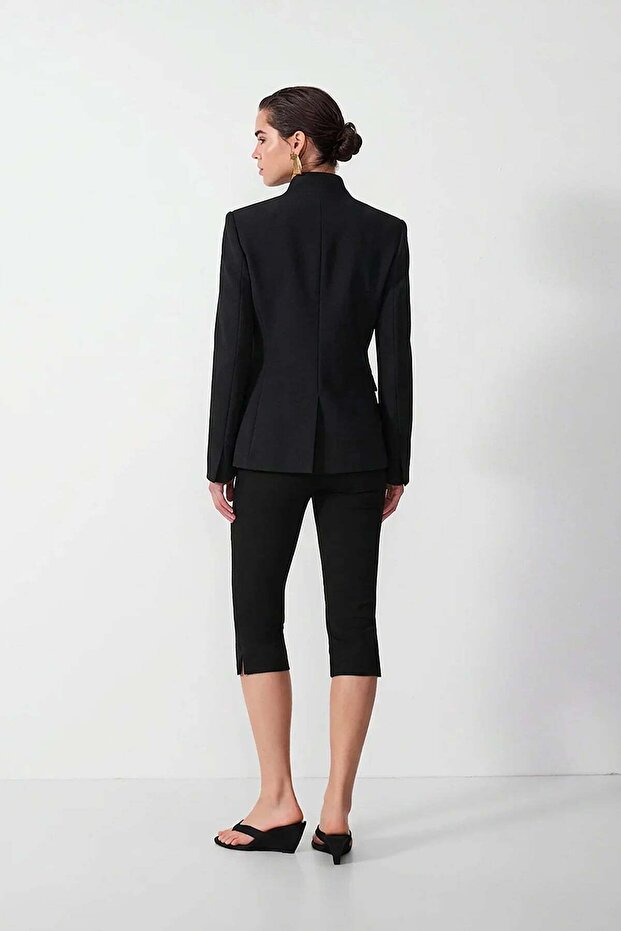 Stand-Up Collar Buttoned Blazer Jacket - 2