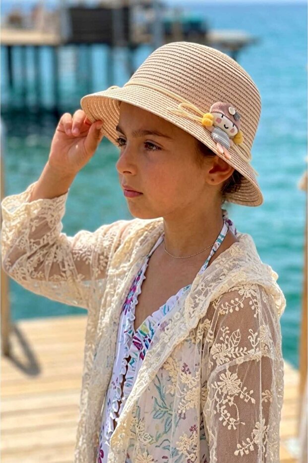 Figured Straw Hat for Girls Aged 4-10