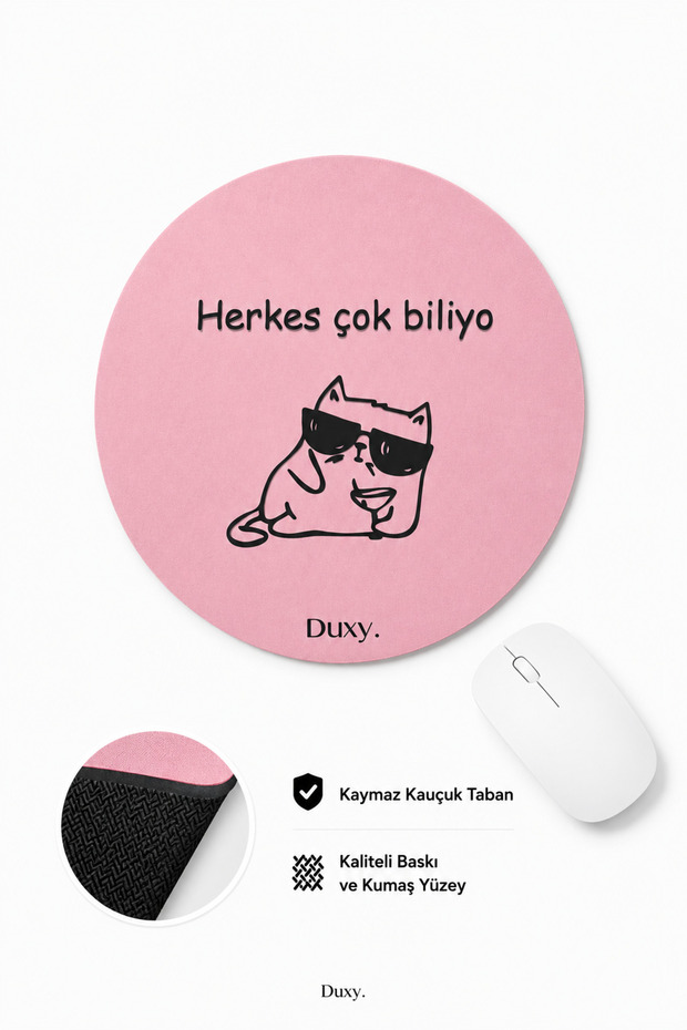 Cat Rubber Mouse Pad with Spirograph, 19 Cm, Non-Slip Base, Comfortable and Soft Mousepad for Home Office Gaming
