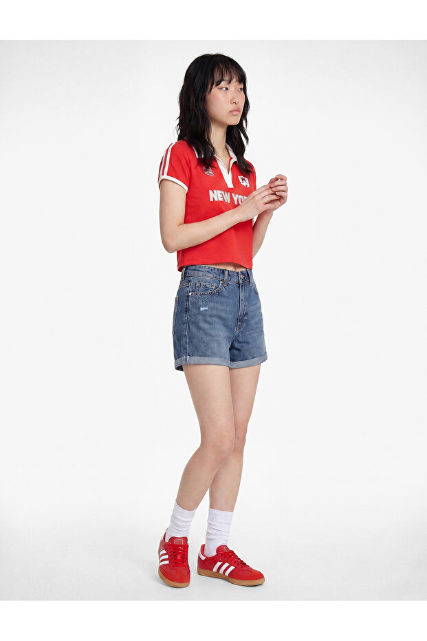 Cotton High Waist Slim Fit Double Leg Mini Denim Shorts