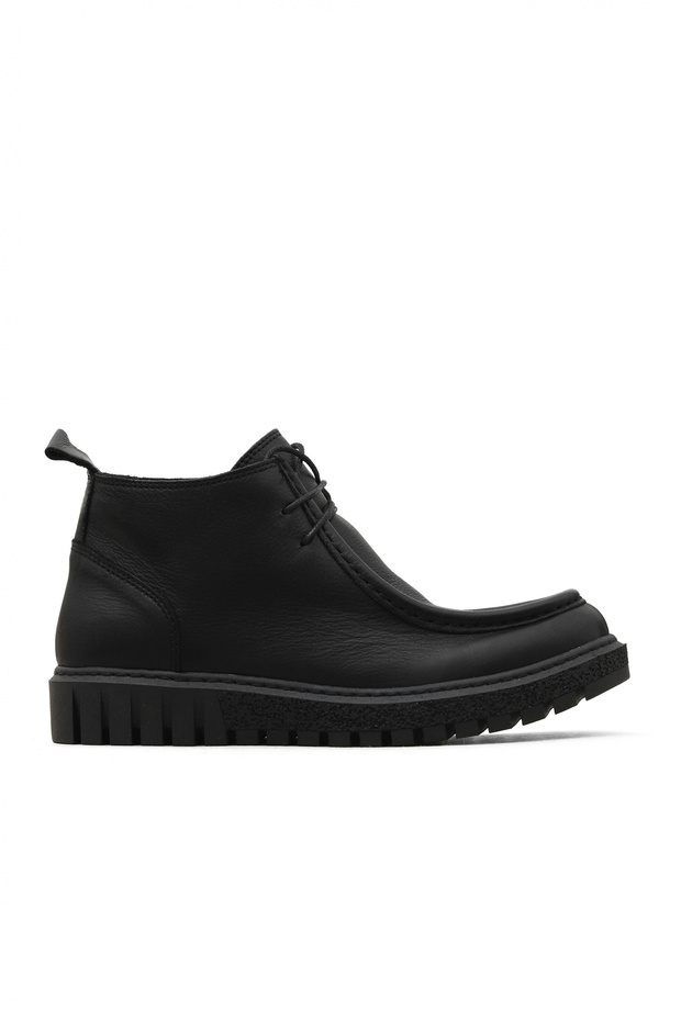 Black Leather Women's Flat Boots 01Wz5206