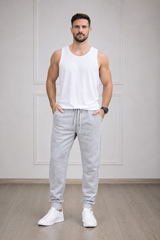 Men's Gray Sweatpants Jogger Narrow Leg Cotton Slim Fit