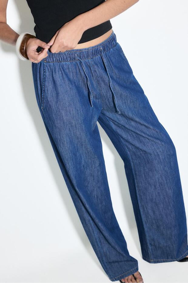 Flowy denim drawstring trousers - 3