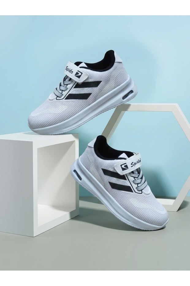 Unisex White Black Lace-Up Single Velcro Baby Kids Sports Shoes Sneakers School Shoes
