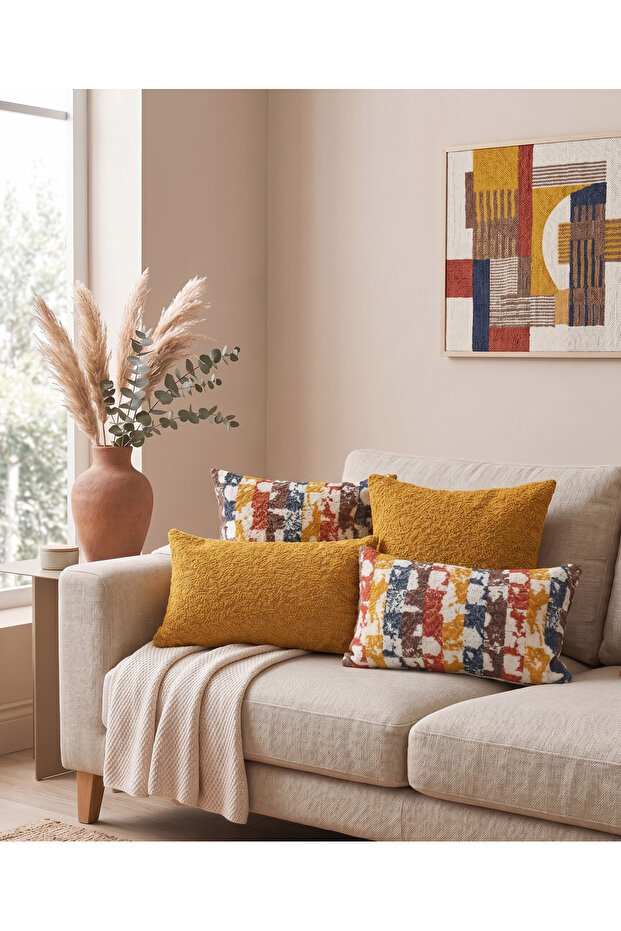 '' Noir'' Collection 4-Piece Premium Textured Decorative Throw Pillow Combination Set