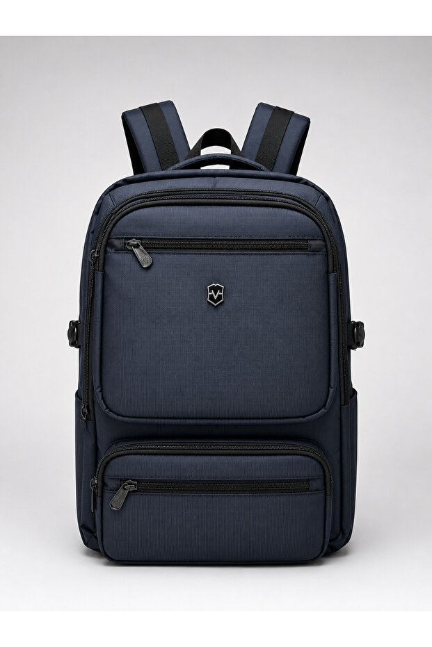 Voyager - Navy Blue Backpack Outdoor 35L - Half Mountaineer 35 Liter Volume Travel Backpack with 15.6'' Laptop Protective Pad Compartment