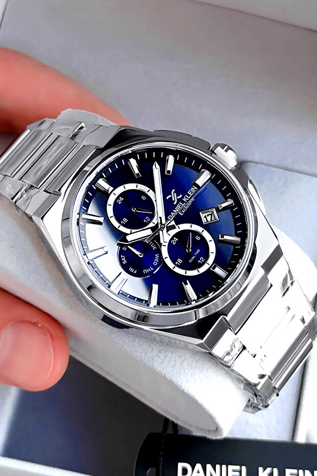 Exclusive Men's Wristwatch 3 Atm Water Resistant Silver Blue Color Steel Band Dke2134C1