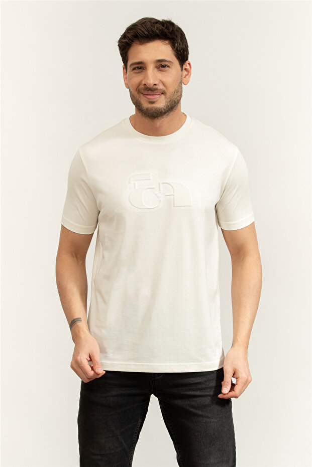 Men's Short Sleeve Slim Fit Short Length Woven Fabric White T-Shirt