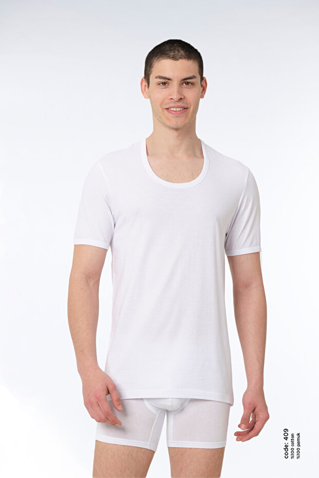 Men's Cotton Round Neck Classic Short Sleeve Undershirt 6-Piece - 409-(420)