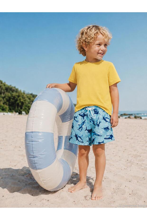Shark Printed 2-5 Years Old Swim Shorts - Blue