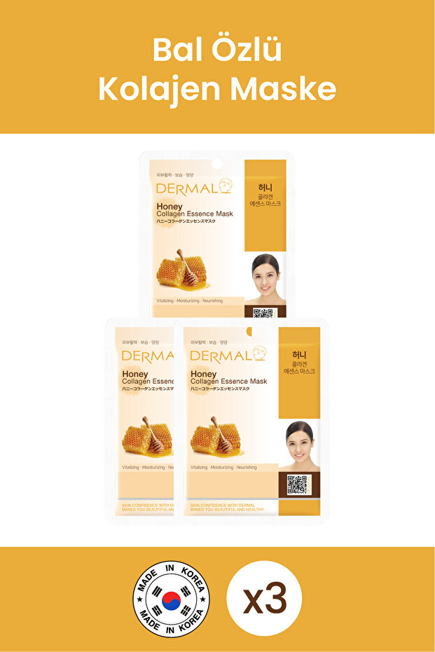 Revitalizing, Moisturizing and Nourishing Honey Extract Collagen Mask 23 Gr 3 Pieces