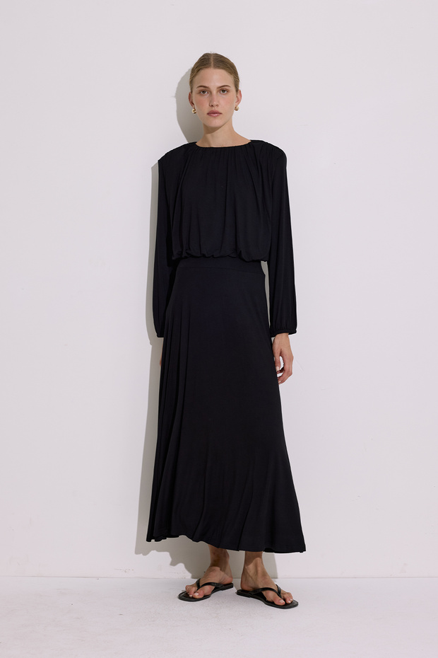 Draped Balloon Shape Blouse Black - 2