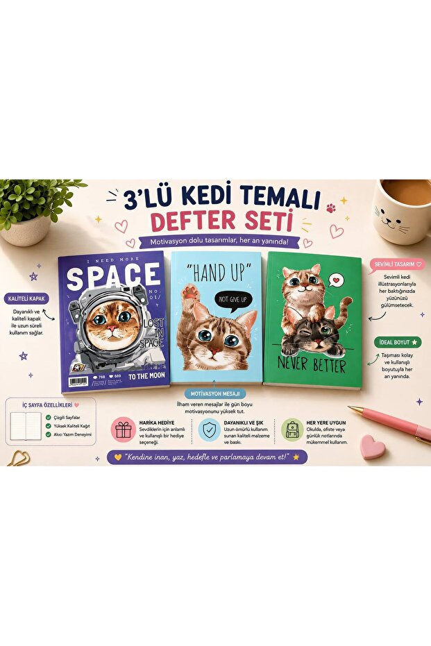 Stationery Set Back to School Cat Set of 3