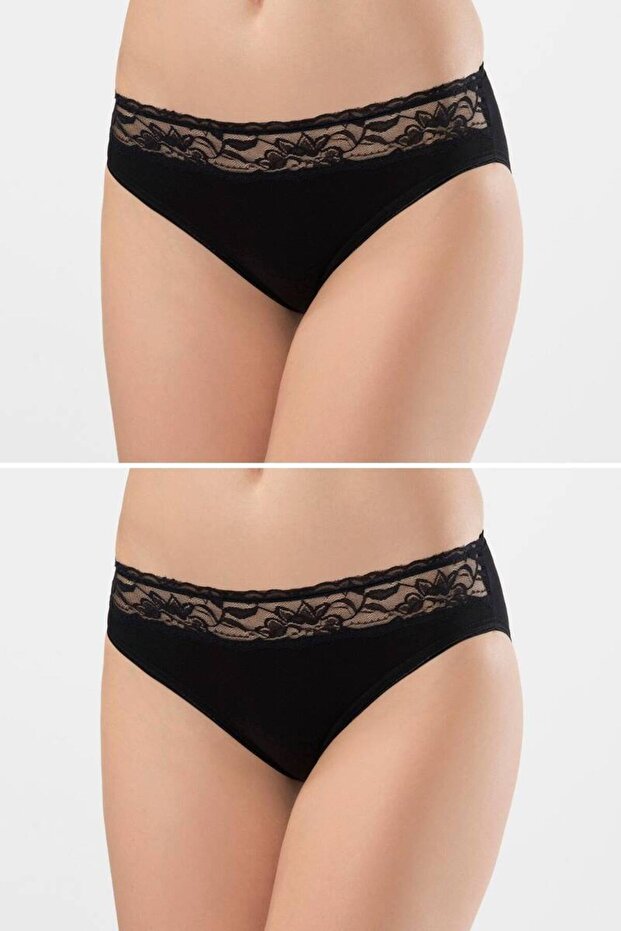Women's Lace Waist Lycra 2-Piece Cotton Bikini Panties