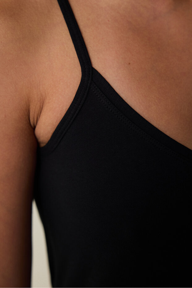 Black V-Neck Adjustable Strap Cotton Undershirt - 3