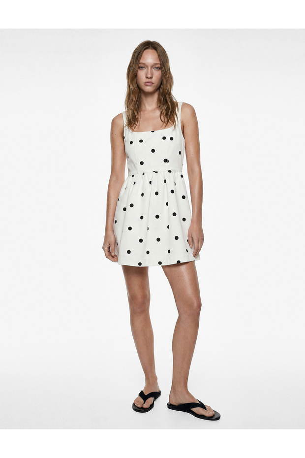 Cotton Square Neck Sleeveless Polka Dot Midi Dress