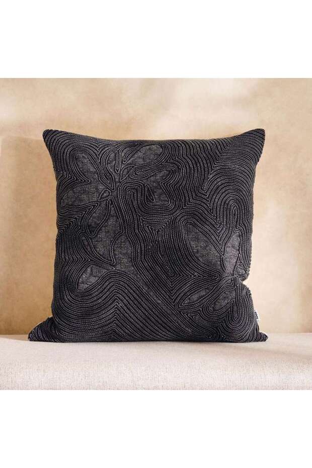 Corded Linen Embellished Down Feel Filled Cushion 50x50cm - Iron