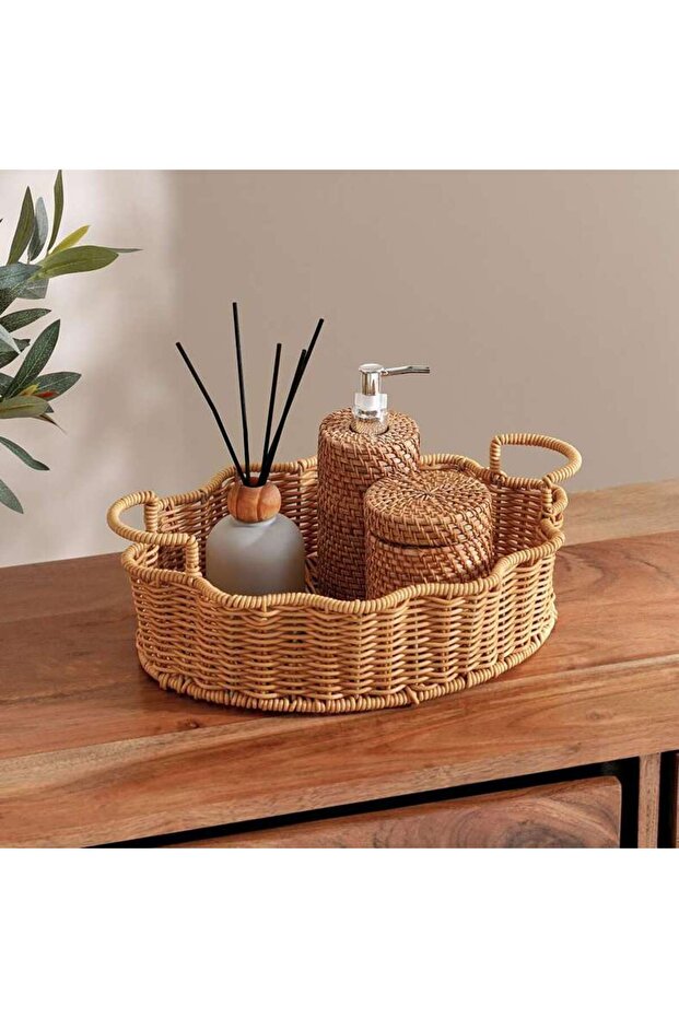 Deia Plastic Rattan Tray 37x26.5x11.5cm - Brown