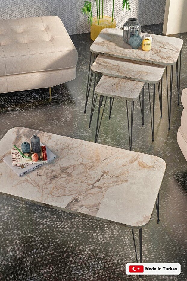 Modern Nesting Coffee Table Set with Black Frame | Efes Collection | Model 1103