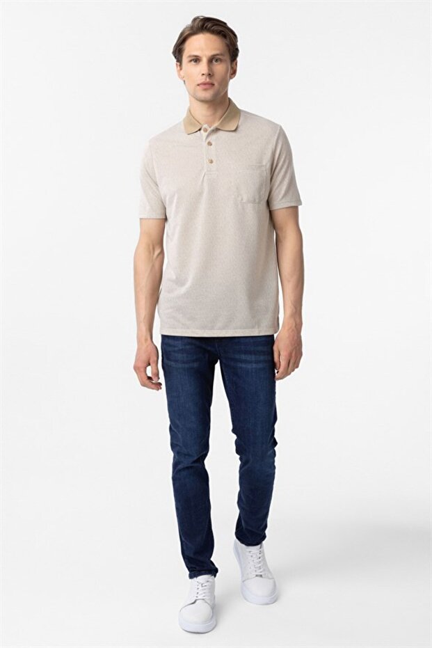 Bej Regular Armürlü Polo Yaka Tişört - 6