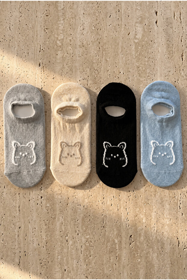 Children's Teddy Bear Patterned Invisible Ballerina Socks