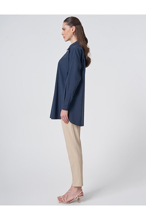 Πουκάμισο γιακά Basic Poplin Tunic Navy Blue - 4