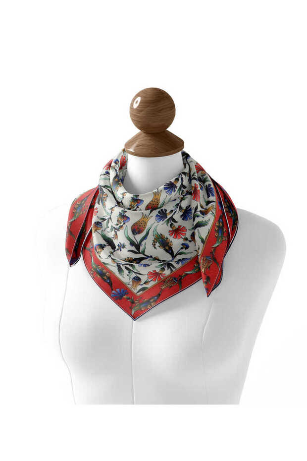 Tulip Patterned Red Soft Scarf - 2