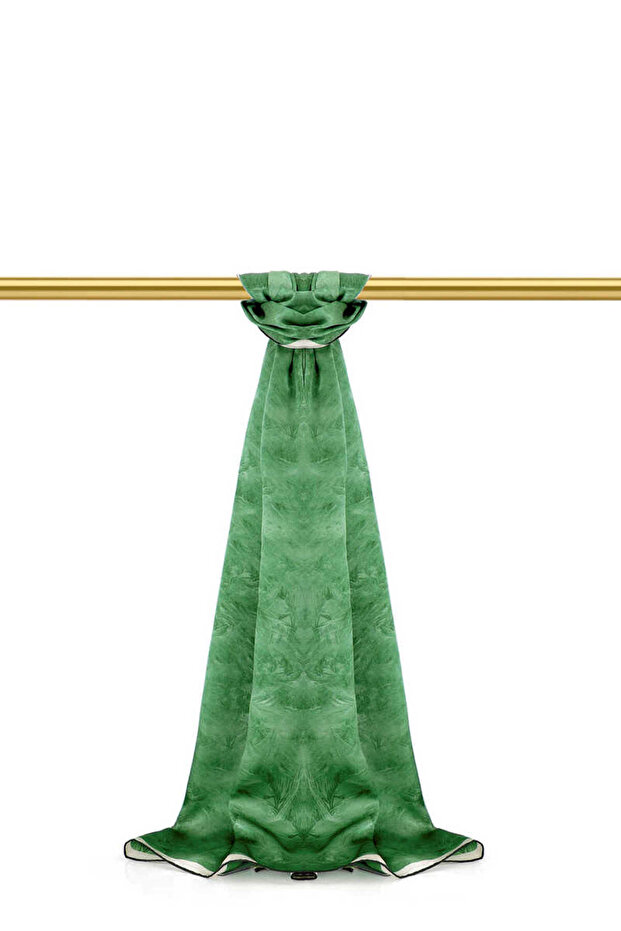 Grass Green Brush Pattern Silk Shawl - 2