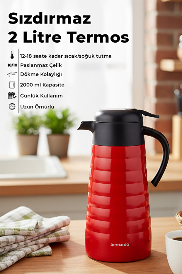 Nora Stainless Steel Thermos Red 2 Liter