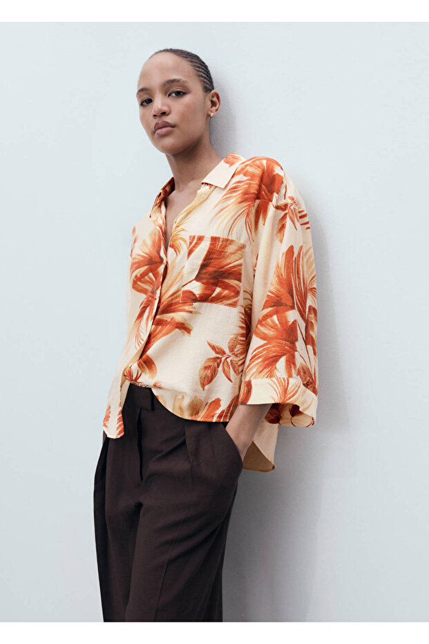 Blouse with Palm Print with Three Quarter Sleeves