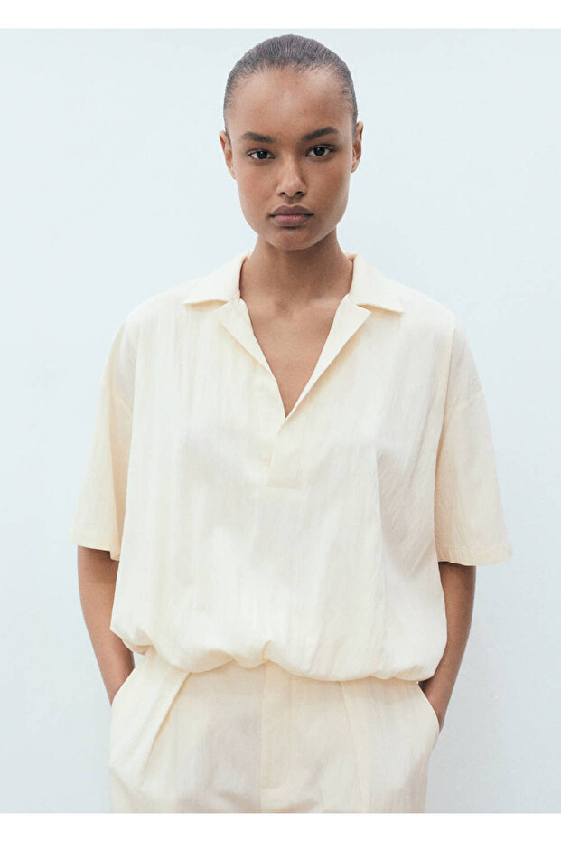 Fluffy Sleeve Crop Shirt