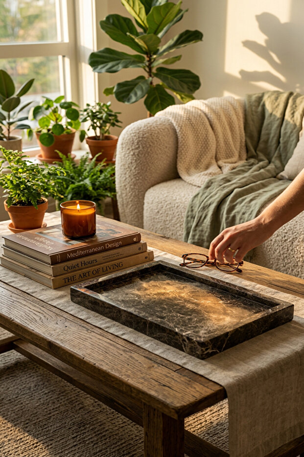 صينية رخام طبيعي | مصنوع يدويًا | صينية ديكور حجرية | 30×40
