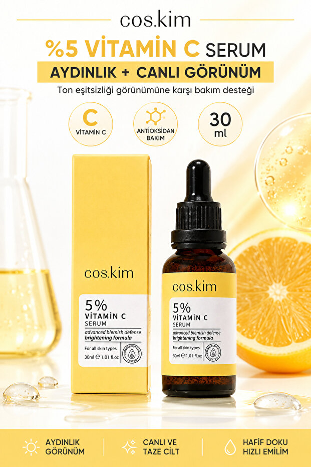 5% Vitamin C Serum 30 ml | %2 Niacinamide, Anti-Blemish, Brightening, Tone Equalizing