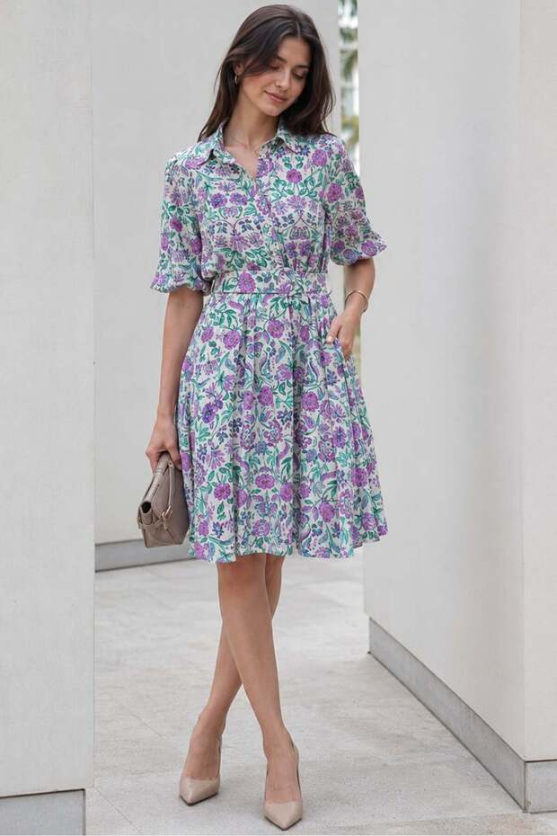 White Shirt Collar Belted Women's Midi Dress MG2077
