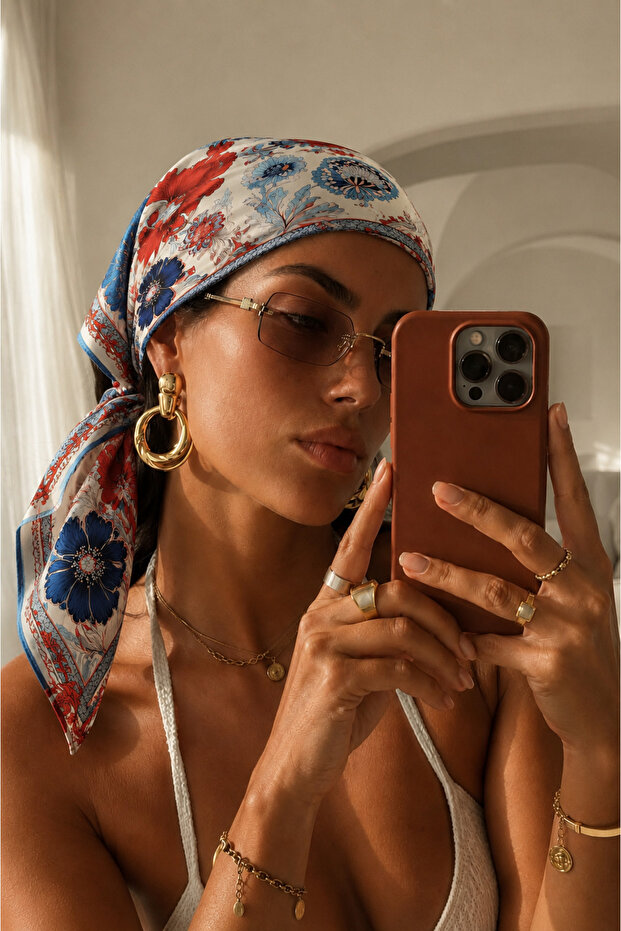 Patterned Women's Bandana Scarf 50X50Cm