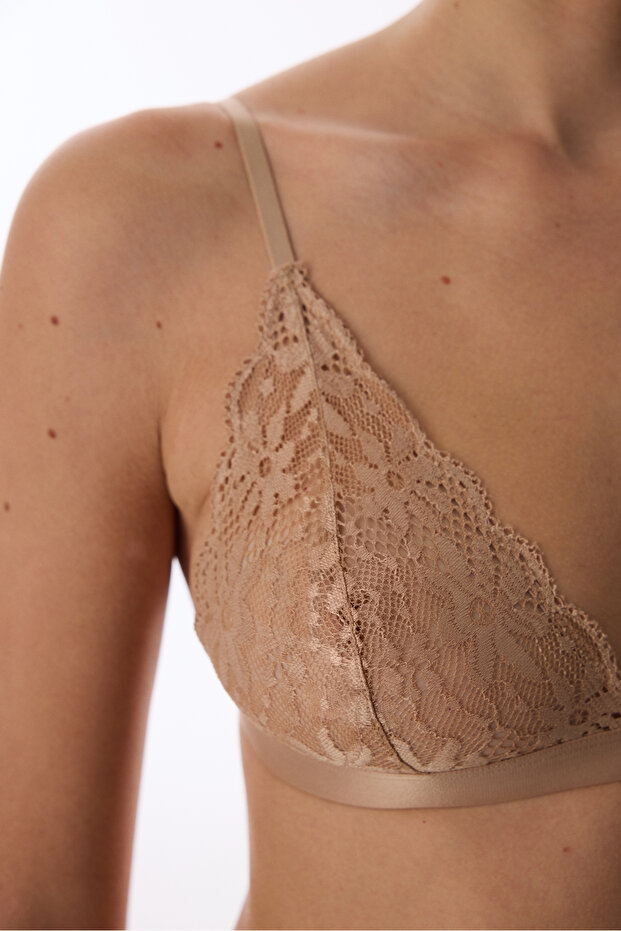 Beige Lace Triangle Bra - 6
