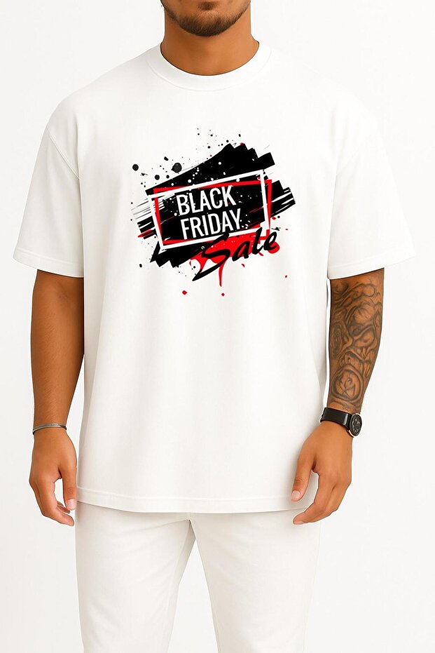قصة فضفاضة تي شيرت للجنسين بتصميم Black Friday Sale على الصدر
