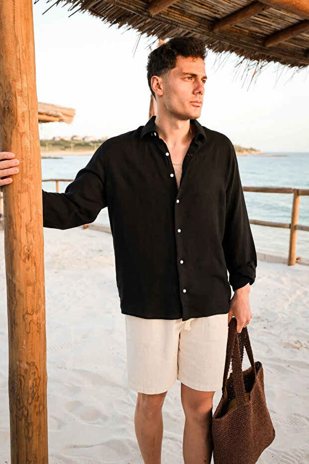Ulivo Black Linen Men's Shirt
