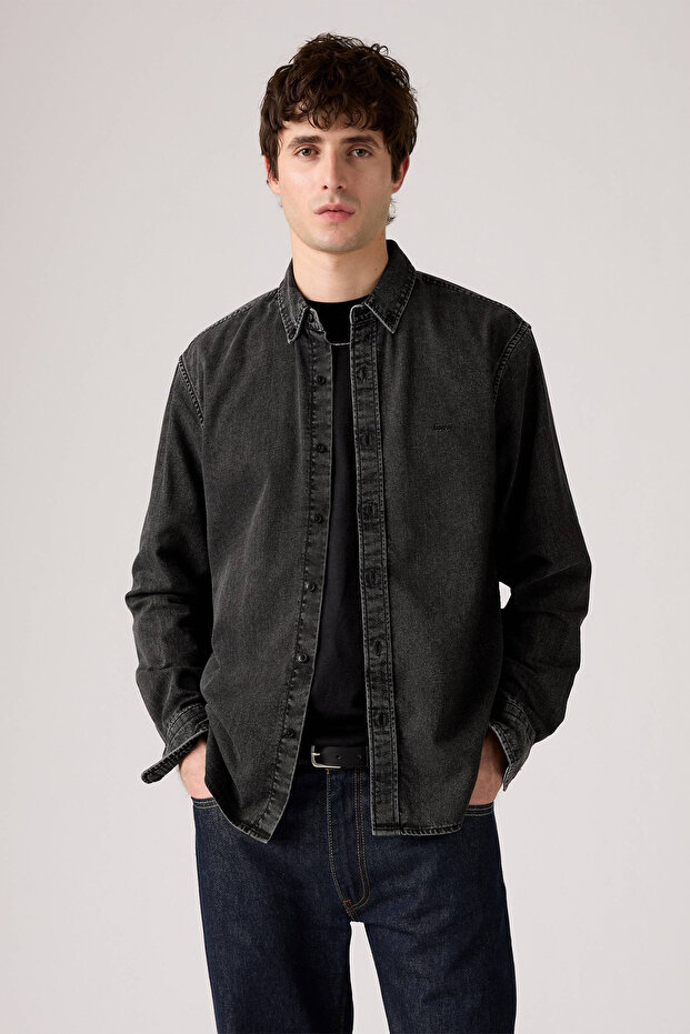 Erkek Authentic Button Down Siyah Kot Gömlek-A7210-0038 - 1